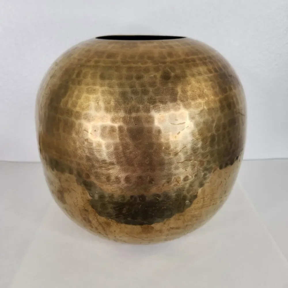 VTG Seiden International Hammered Round Brass Vase Pot Bohemian Home Decor